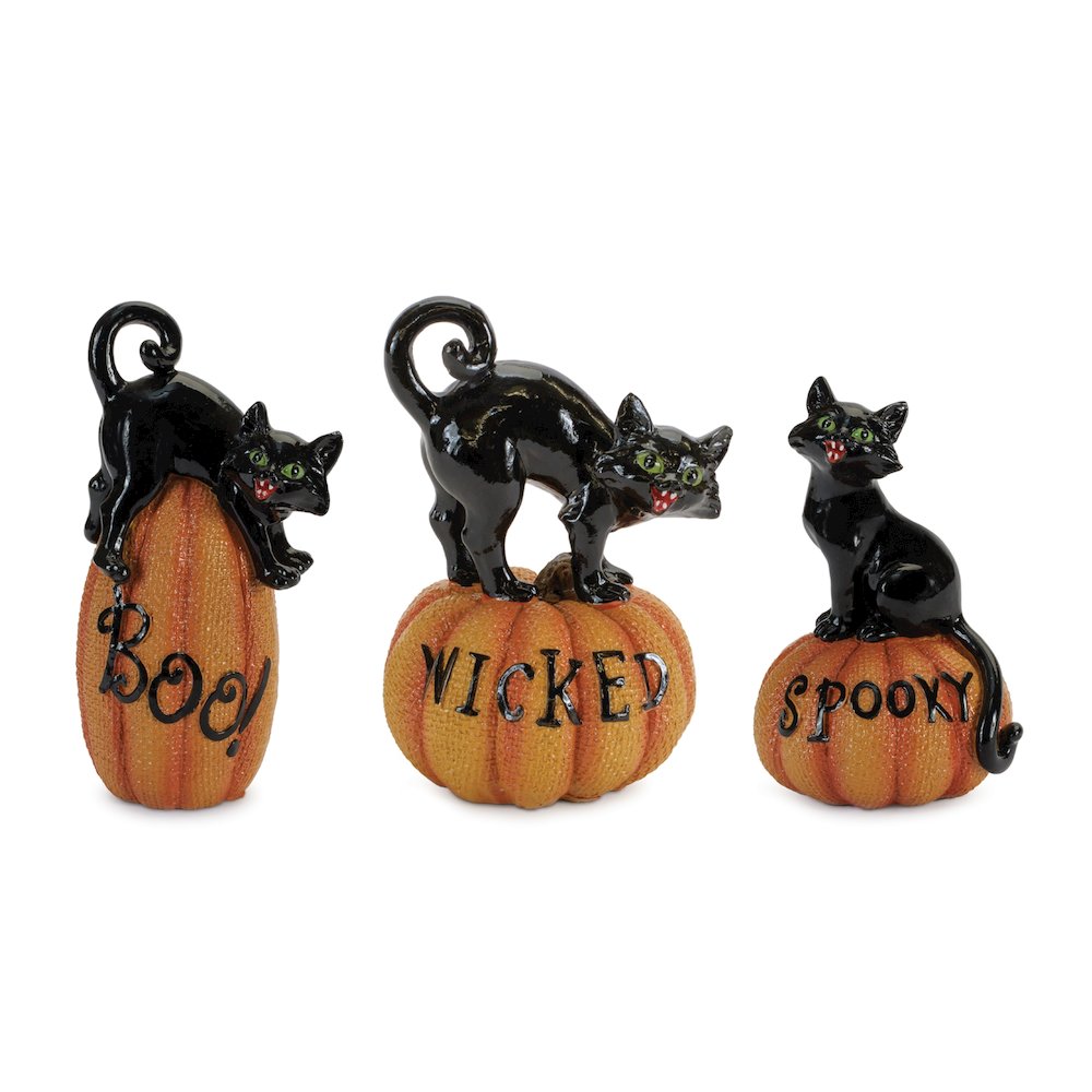 Black Cat on Pumpkin Figurine (Set of 3). Picture 1