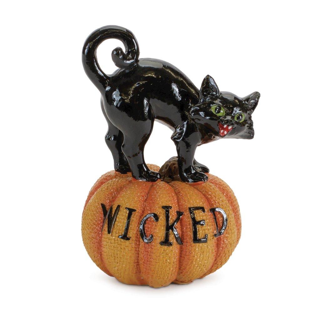 Black Cat on Pumpkin Figurine (Set of 3). Picture 4
