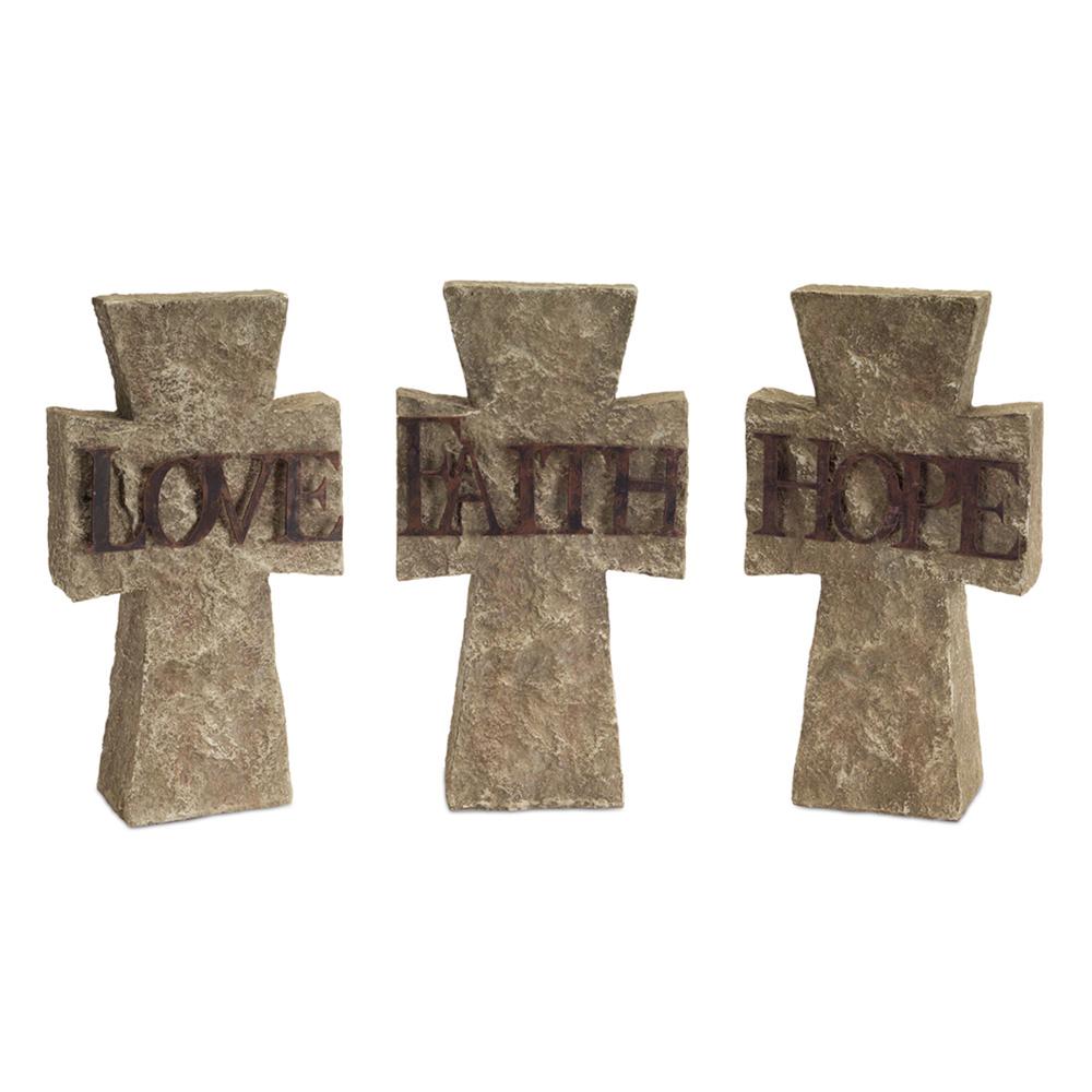 Hope, Faith, Love Cross (Set of 3) 6"Lx10.75"H Polystone. Picture 1