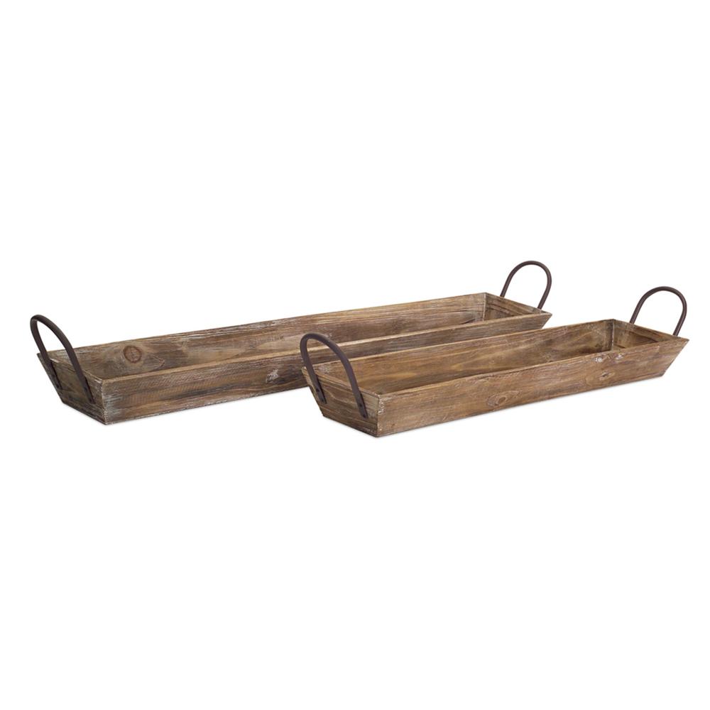 Wooden Tray w/Handles (Set of 2) 28.75"L, 36.5"L Wood. Picture 1