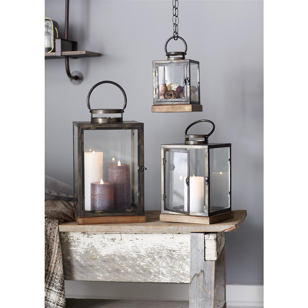 Lanterns (Set of 3) 12"H, 16.5"H, 21.5"H Metal/Glass/Wood. Picture 1