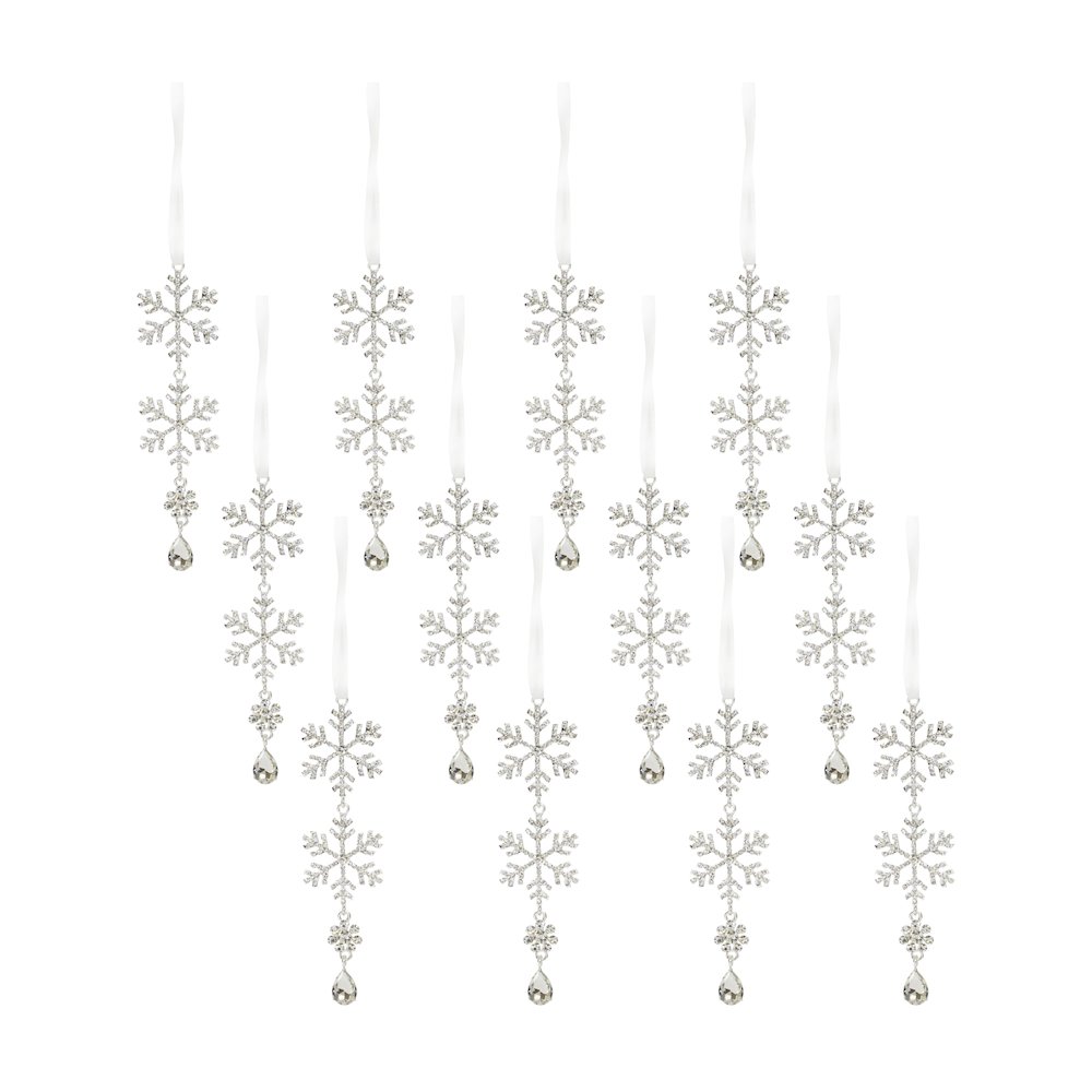 Jewel Tiered Snowflake Ornament (Set of 12) 8"H Metal. Picture 1