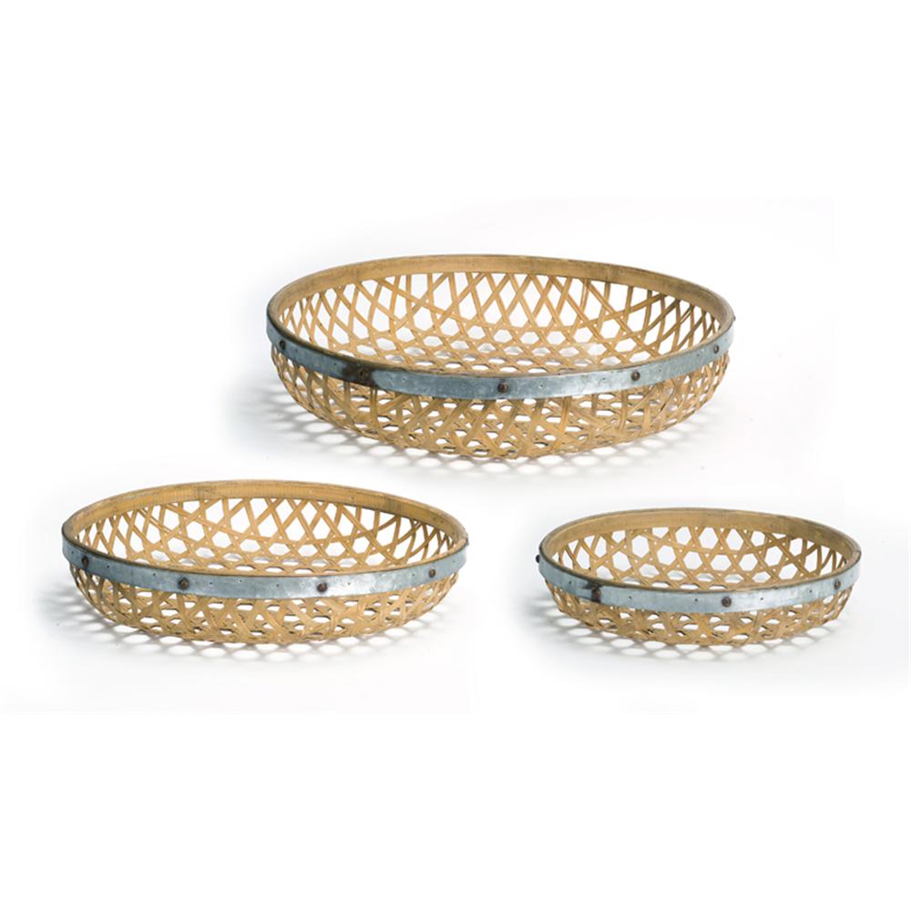 Round Woven Tray (Set of 3) 17"D, 20"D, 23.5"D Bamboo/Metal. Picture 1