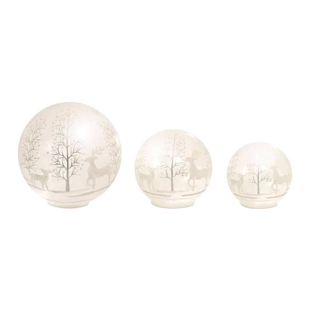 Deer and Tree Globe/Timer (Set of 3) 4.25"H, 5.5"H, 7.75"H Glass. Picture 1
