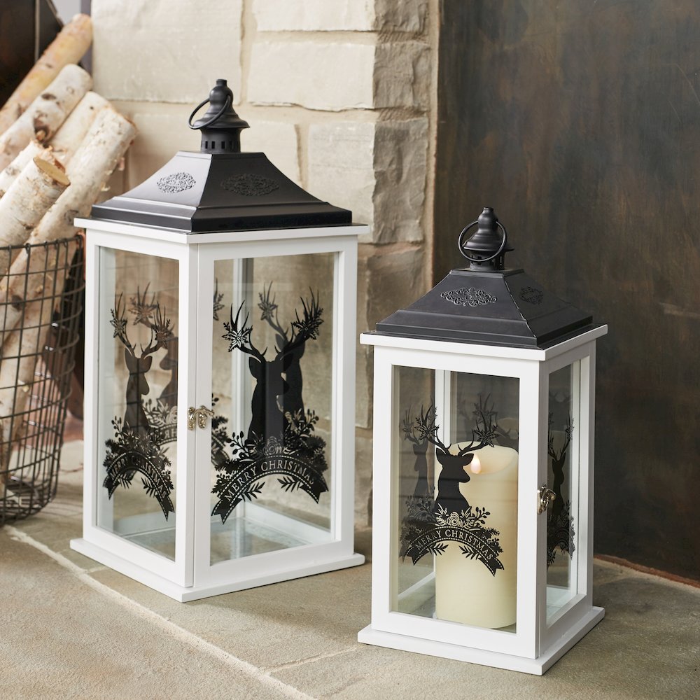 Merry Christmas Lantern (Set of 2) 17.5"H, 22.75"H Wood. Picture 2