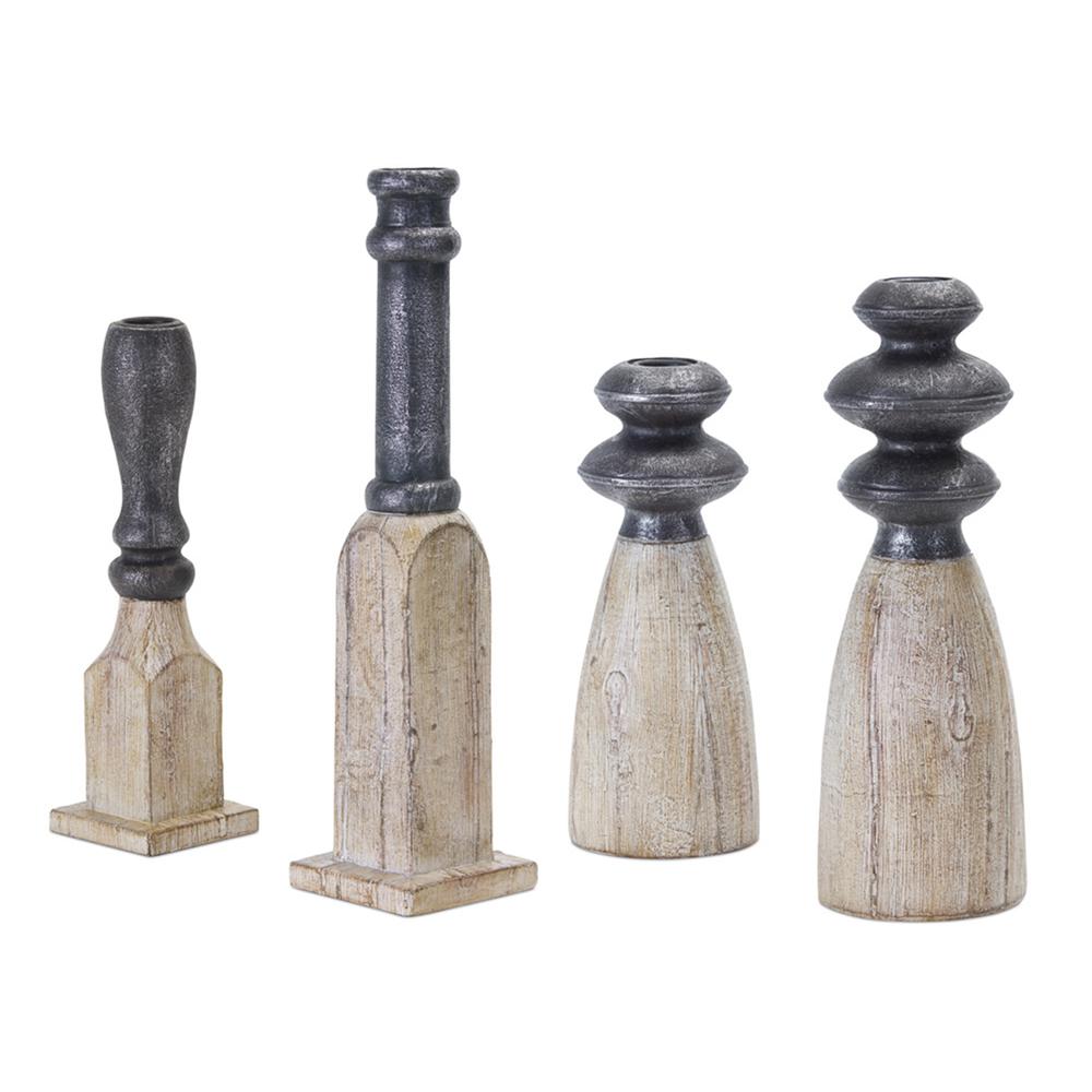 Candle Holder (Set of 4) 8.75"H, 9.25"H, 11.5"H, 13.25"H Resin/Stone Powder. Picture 1