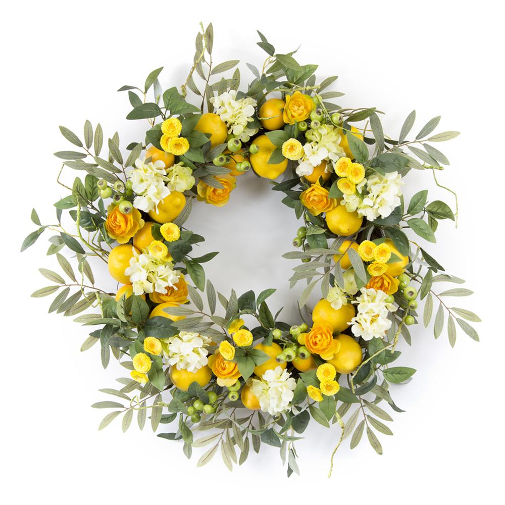 Lemon/Floral Wreath 28"D Foam/Plastic. Picture 1