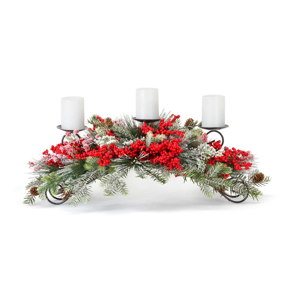 Pine and Berry Centerpiece 31"L x 12"H Plastic/Foam (Fits 3" Candles). Picture 1