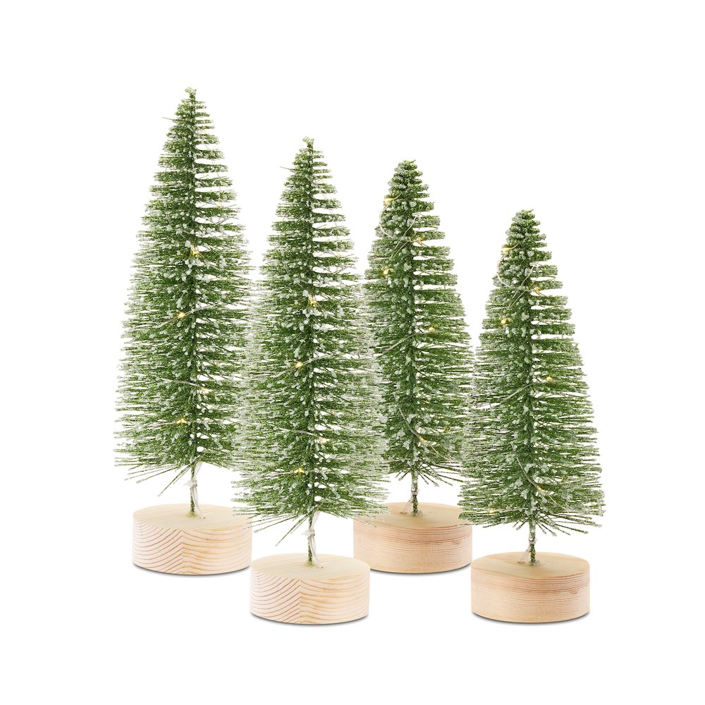 Tree with LED (Set of 4) 10.75"H, 14"H Plastic 6 Hr Timer 3 AAA Batteries. Picture 1