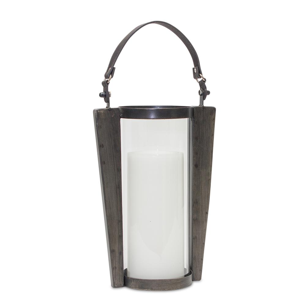 Candle Holder 8.5"W x 13.75"H (18"H includes handle) Iron/Glass. Picture 1