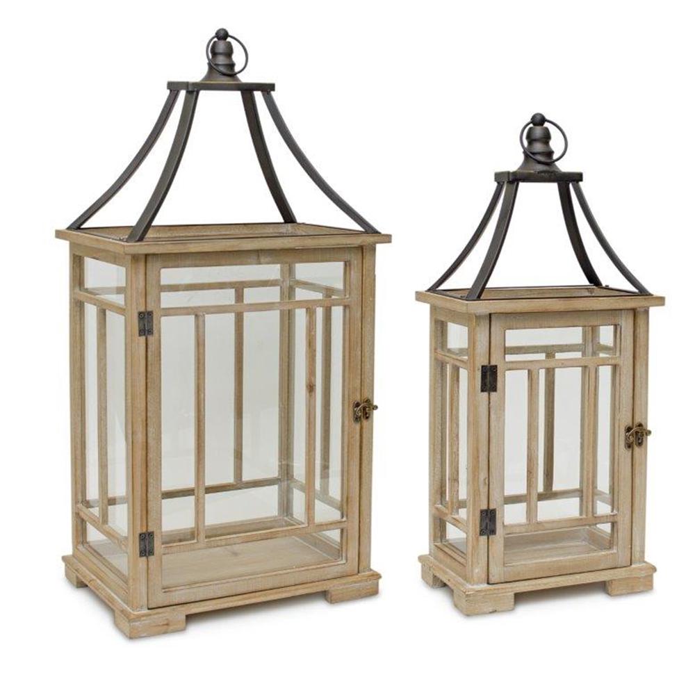 Lantern (Set of 2) 23"H, 31"H Wood/Metal. Picture 1
