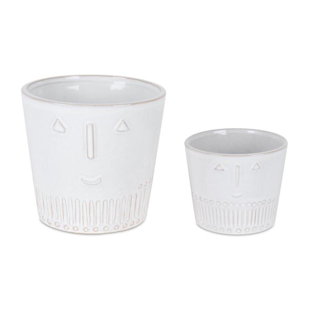 Pot (Set of 2) 4.25"D x 3.5"H, 5.5"D x 5.25"H Porcelain. Picture 1