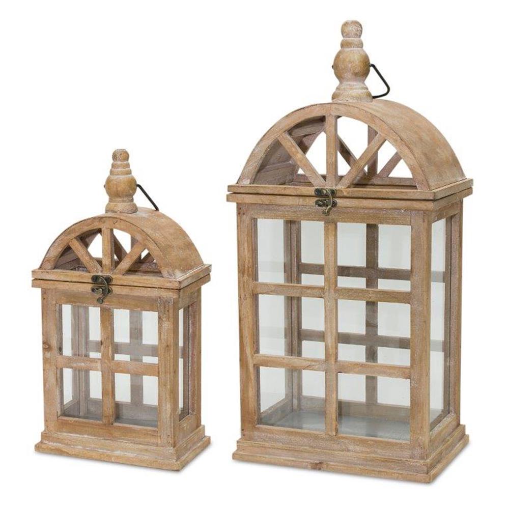 Lantern (Set of 2) 7.5"L x 14.75"H, 10.25"L x 21.5"H Wood/Glass. Picture 1