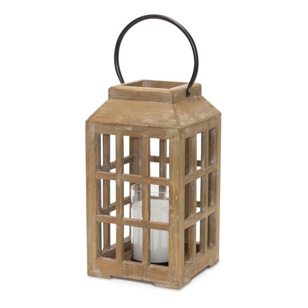 Lantern 6.75"D x 17"H Wood/Glass. Picture 1