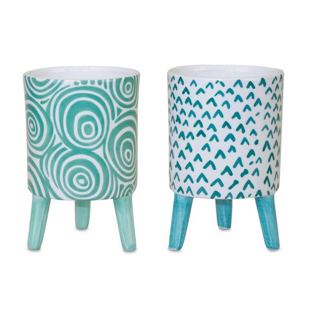 Pot with Legs (Set of 2) 3.75"D x 6"H Dolomite. Picture 1