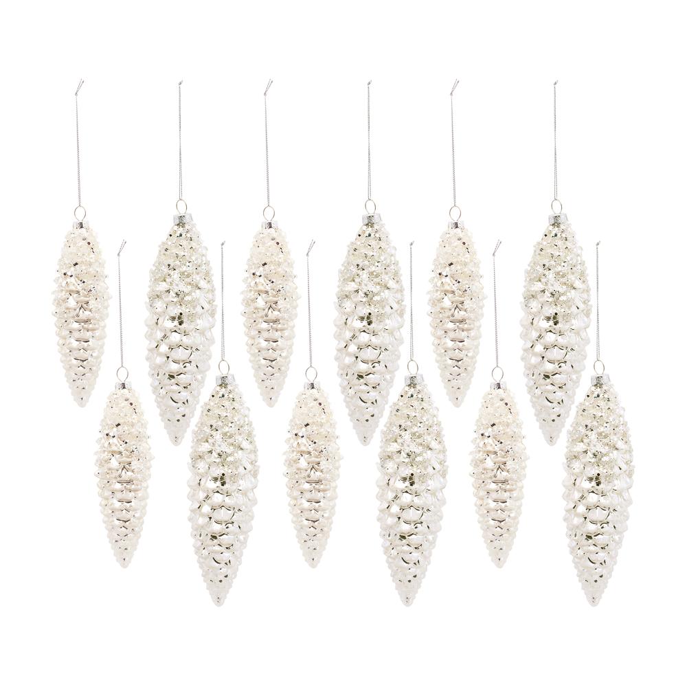 Pine Cone Ornament (Set of 12) 6.25"H, 7.25"H Glass. Picture 2