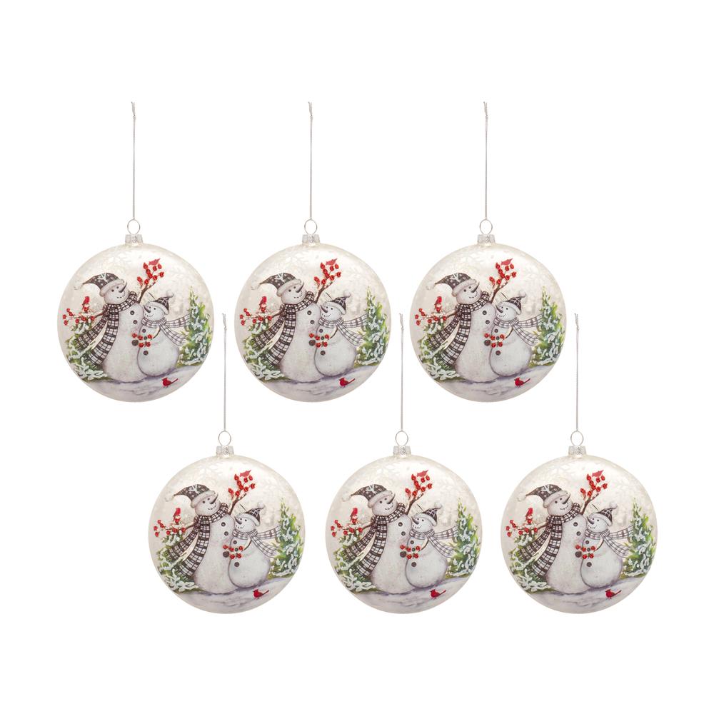 Snowman Disc Ornament (Set of 6) 5.5"H Glass. Picture 2