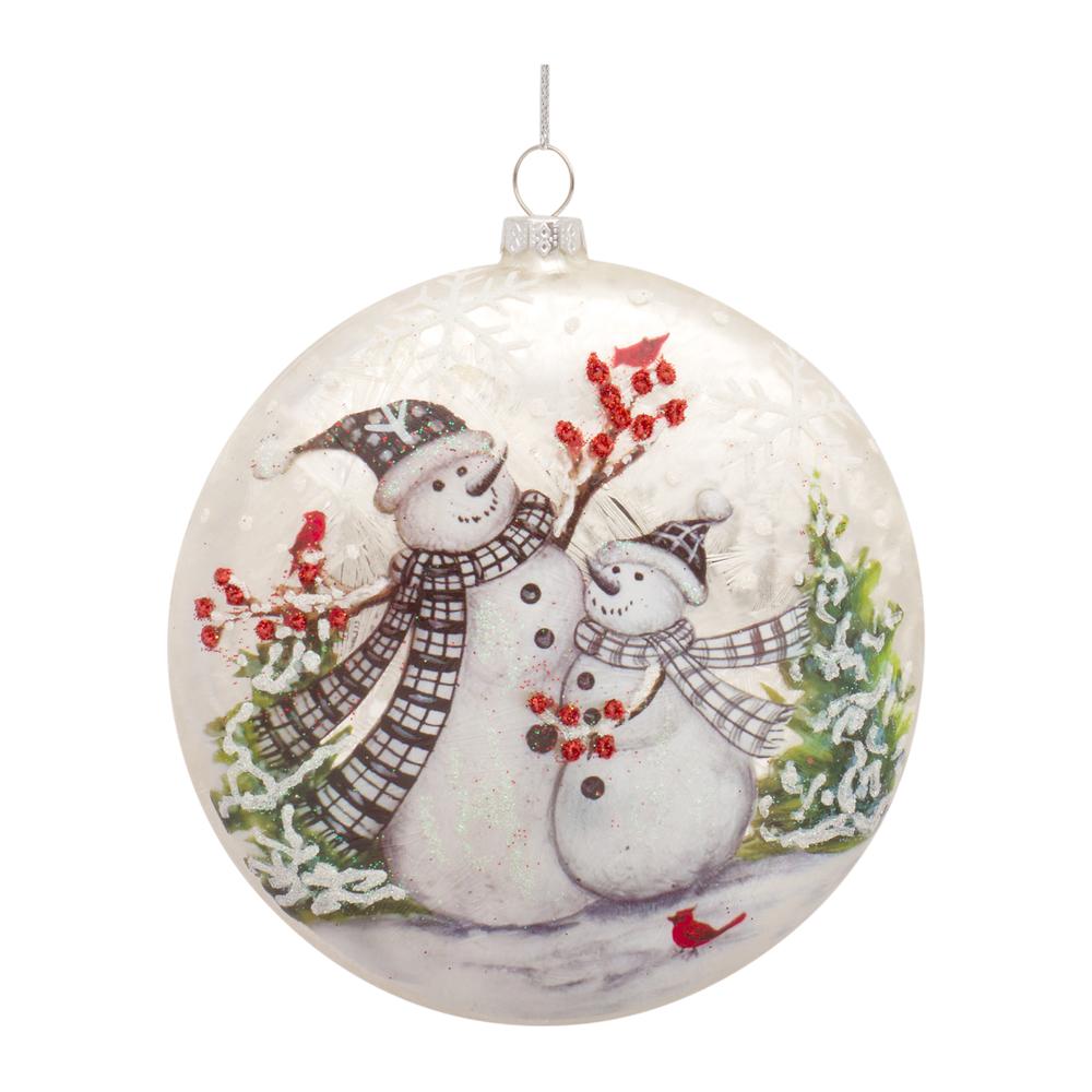 Snowman Disc Ornament (Set of 6) 5.5"H Glass. Picture 1