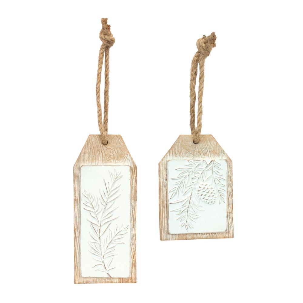 Pine Branch Tag (Set of 6) 3.35"L x 5.25"H, 2.75"L x 6.75"H Resin. Picture 1