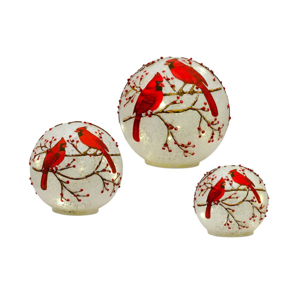 LED Cardinal Globe (Set of 3) 4.5"D, 6"D, 7"D Glass 3 AAA Batteries Not Included. Picture 1