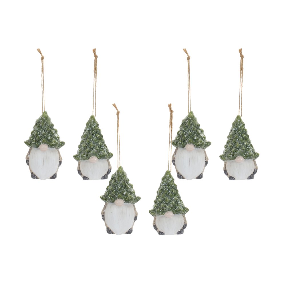 Gnome w/Tree Hat Ornament (Set of 6) 3.25"H Terra Cotta. Picture 1