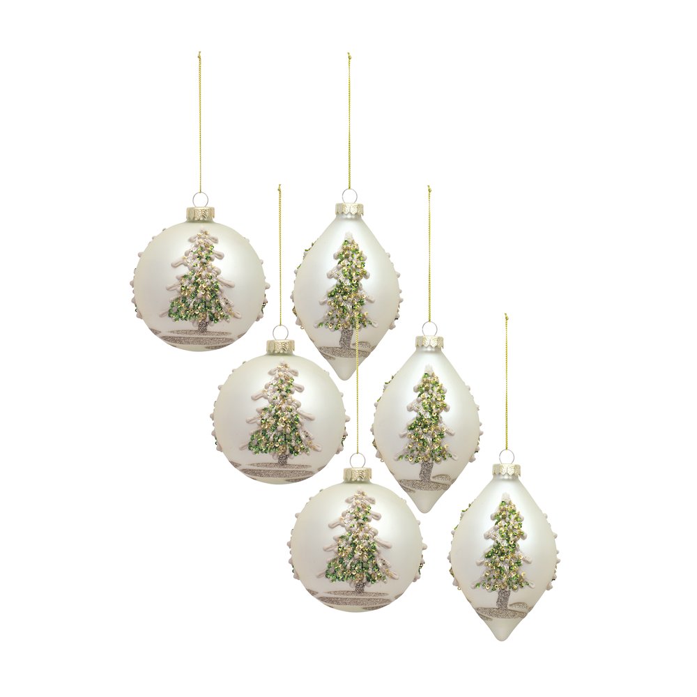 Ornament (Set of 6) 5"H, 6"H Glass. Picture 1