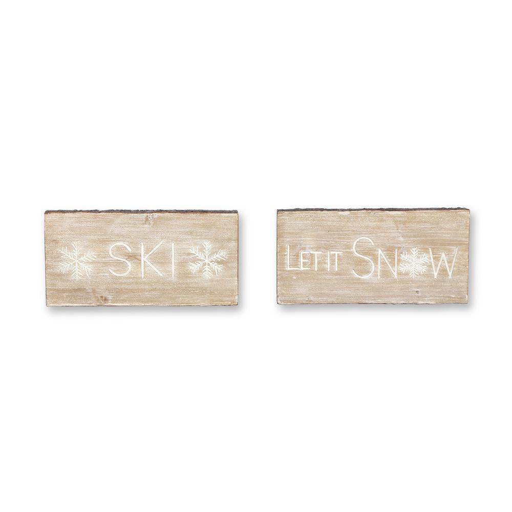 Let It Snow and Ski Plaque (Set of 2) 15.75"L x 7.75"H MDF. Picture 1