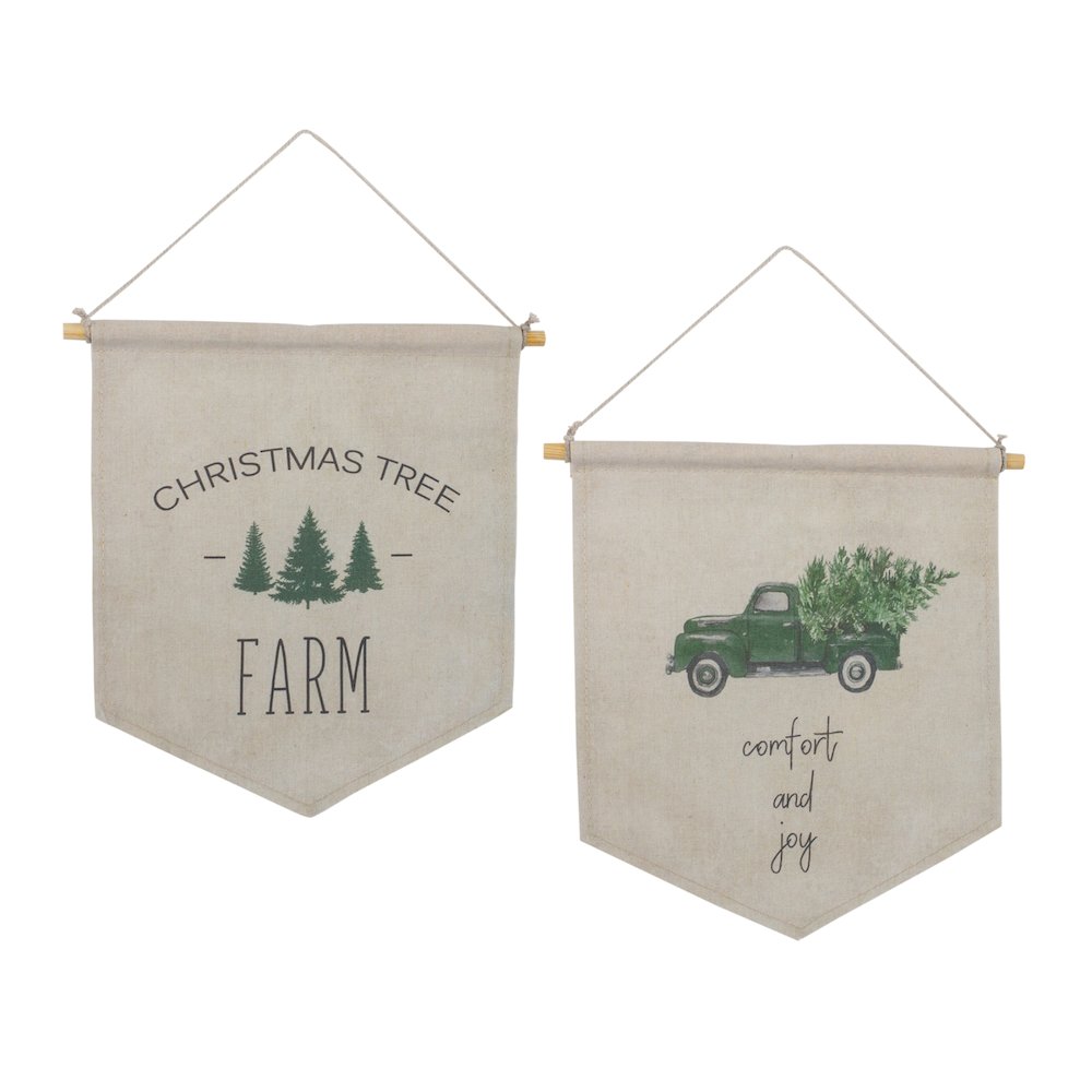 Christmas Banner (Set of 2) 11.25"L x 11.75"H Canvas/Wood. Picture 1