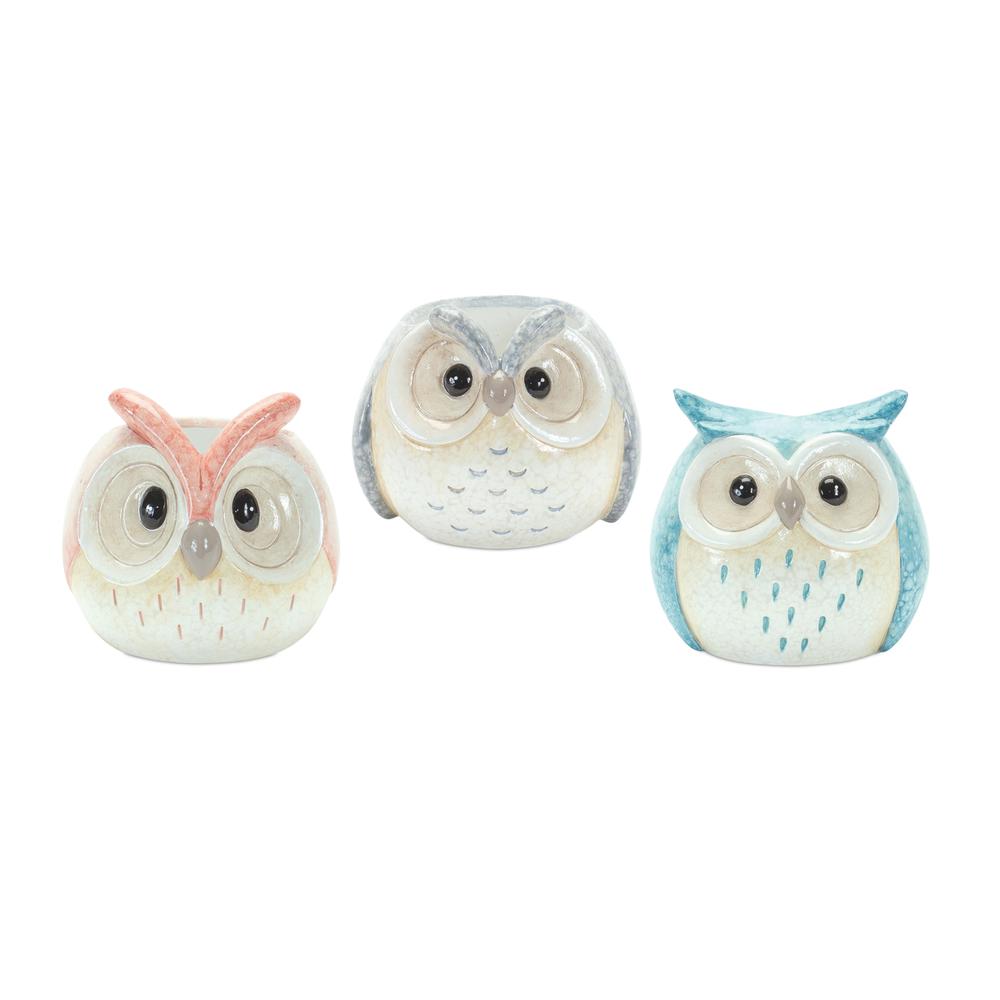 Owl (Set of 3) 3.75"H, 4"H, 4.25"H Terra Cotta. Picture 2