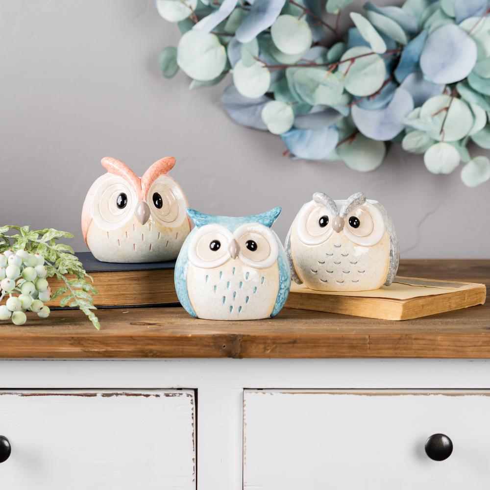 Owl (Set of 3) 3.75"H, 4"H, 4.25"H Terra Cotta. Picture 5