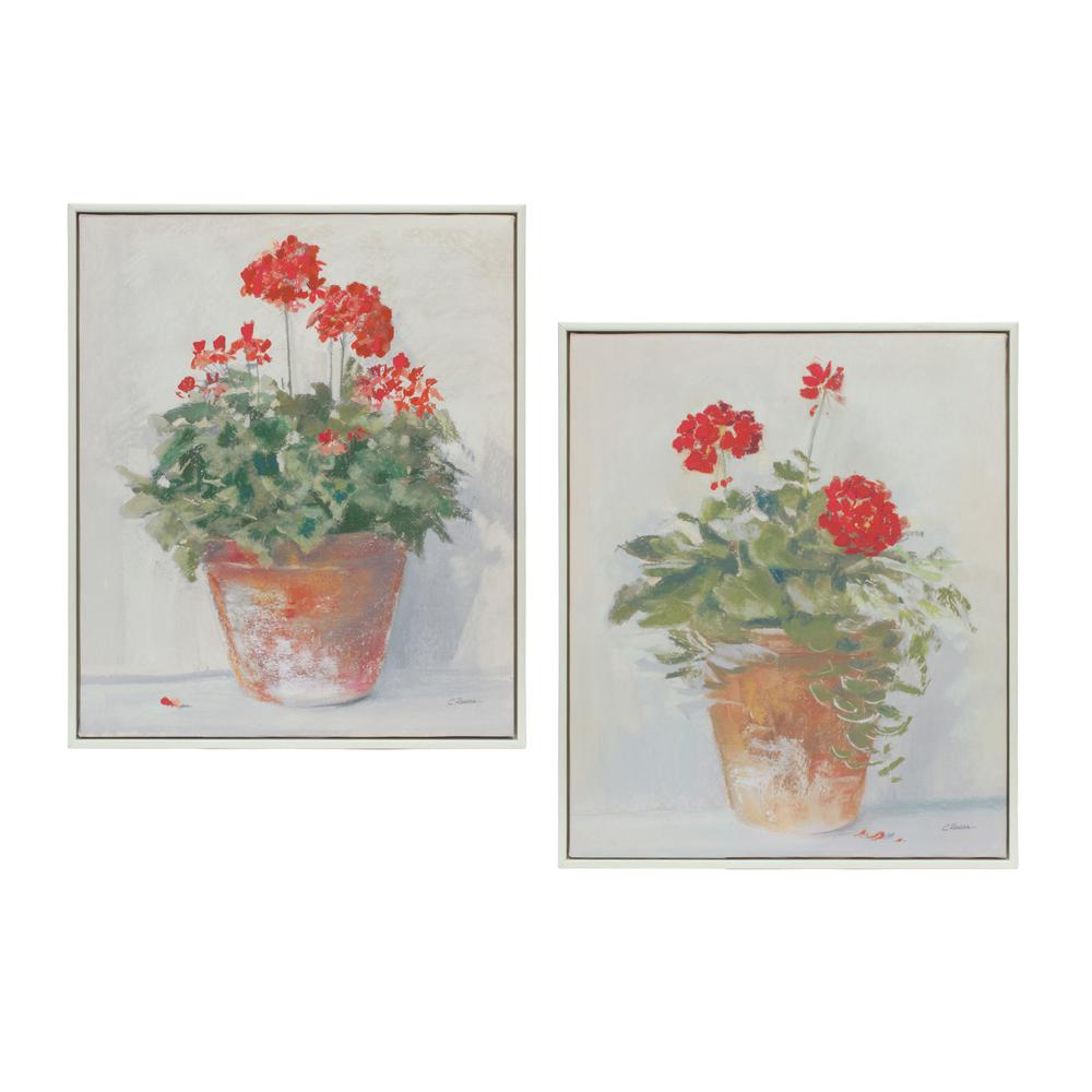 Framed Potted Geranium Print (Set of 2) 10.5"L x 12.5"H MDF/Plastic/Paper. Picture 1