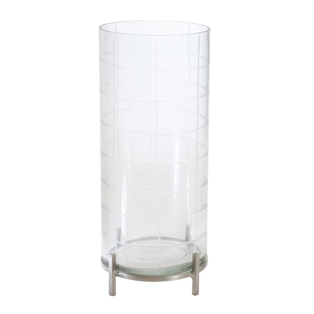 Candle Holder 5.5"D x 12"H Glass/Iron. Picture 1