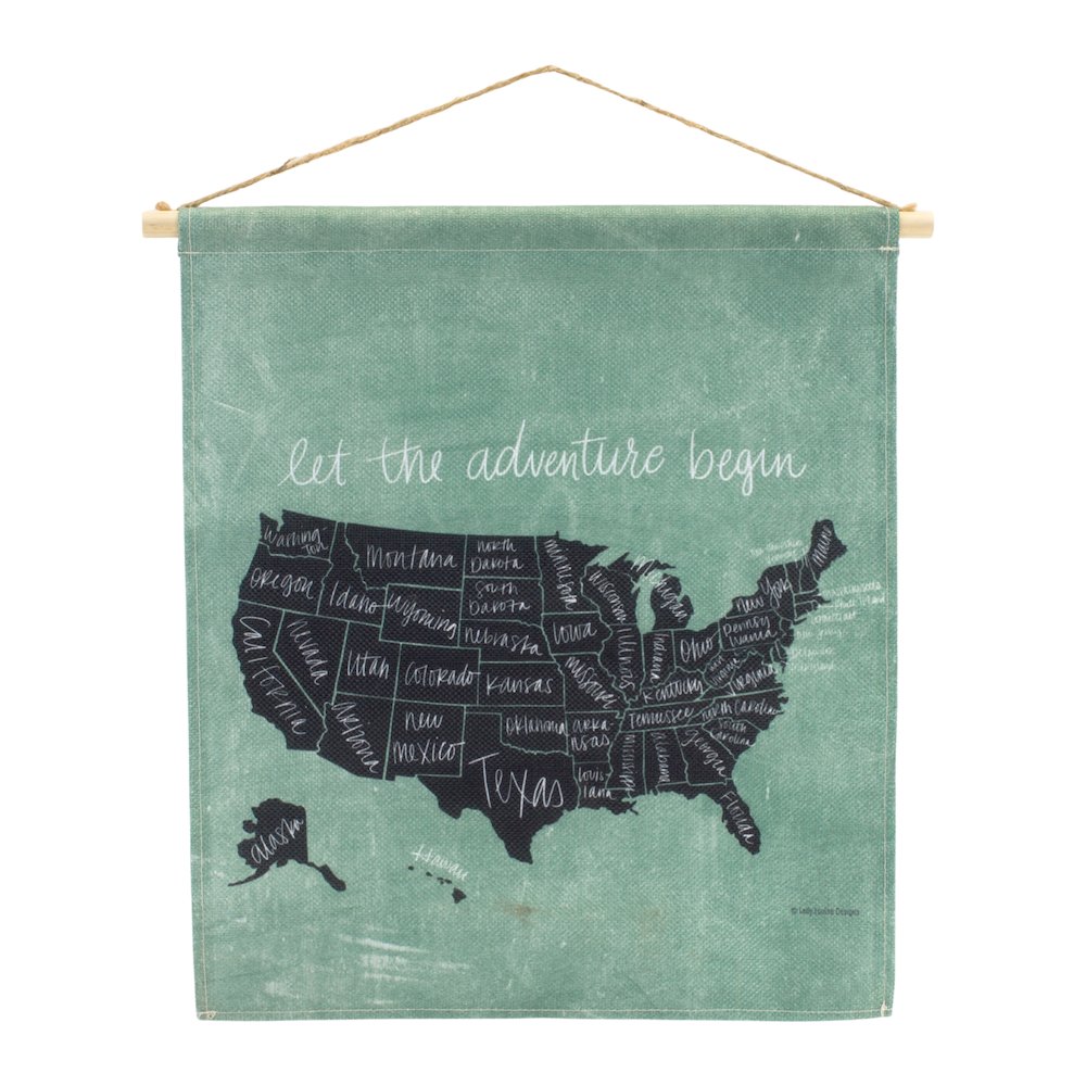 United States Wall Hanging 15"L x 18.5"H Linen/Wood. Picture 1