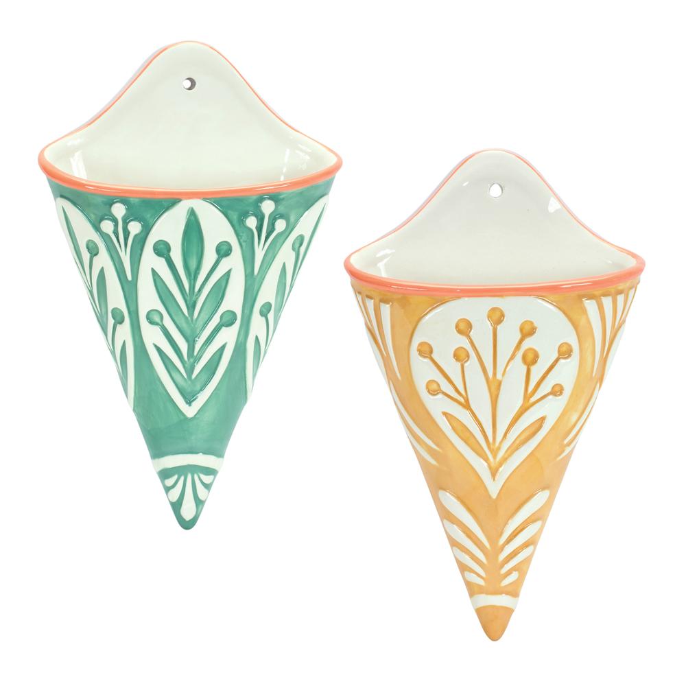 Wall Pocket (Set of 2) 6.25"L x 10.5"H Ceramic. Picture 1