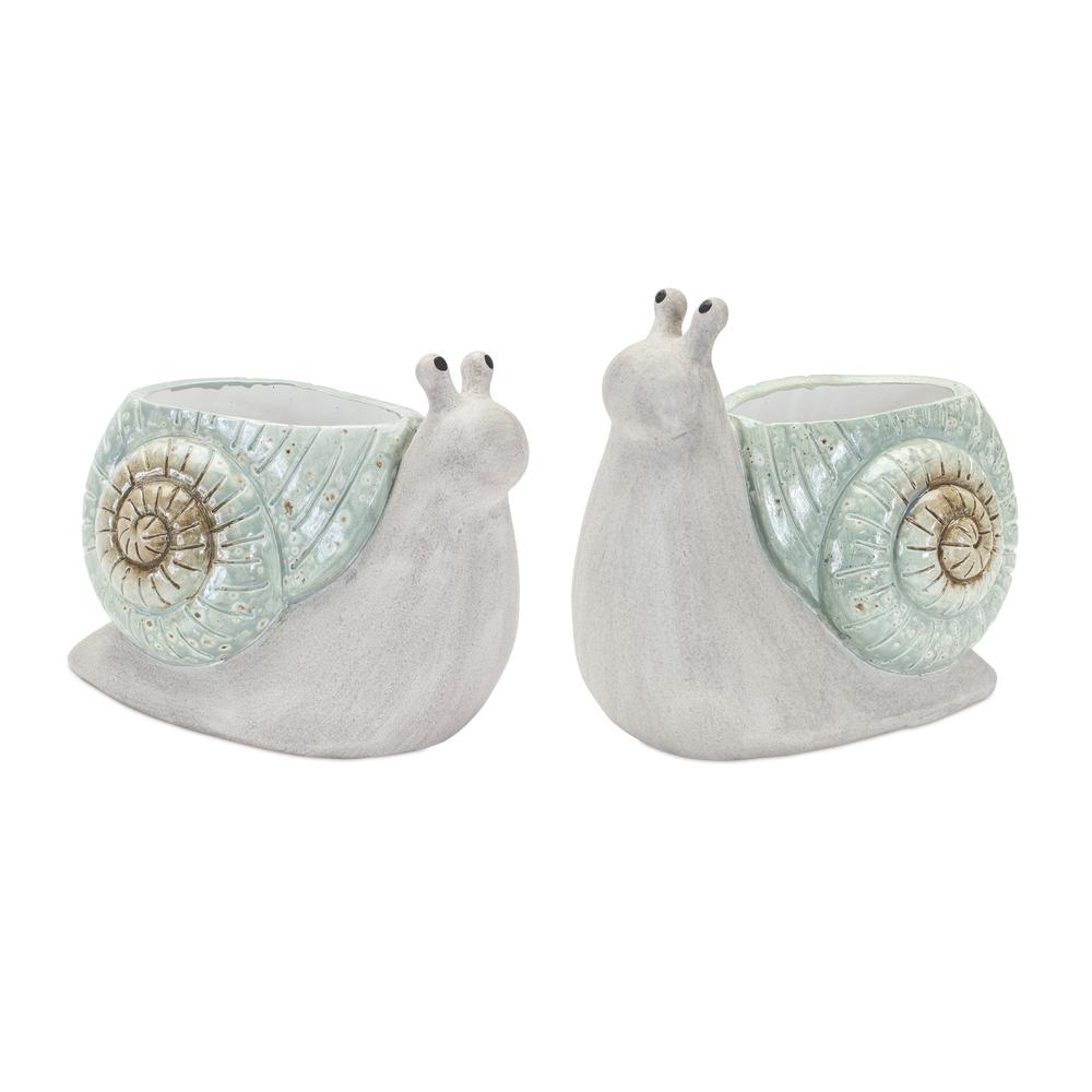 Snail Planter (Set of 2) 8.25"L x 6.5"H, 7.25"L x 7"H Terra Cotta. Picture 1