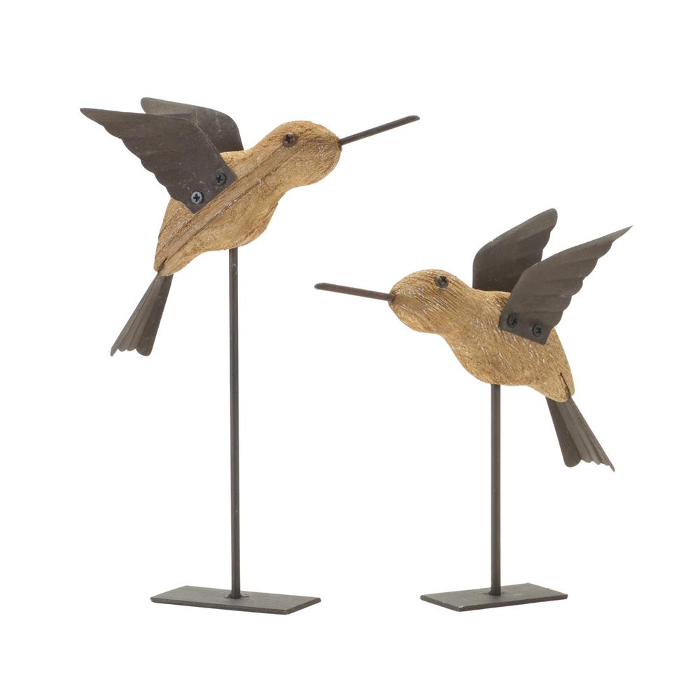 Bird on Stake (Set of 2) 5"L x 6.25"H, 5"L x 8"H Wood/Iron. Picture 1