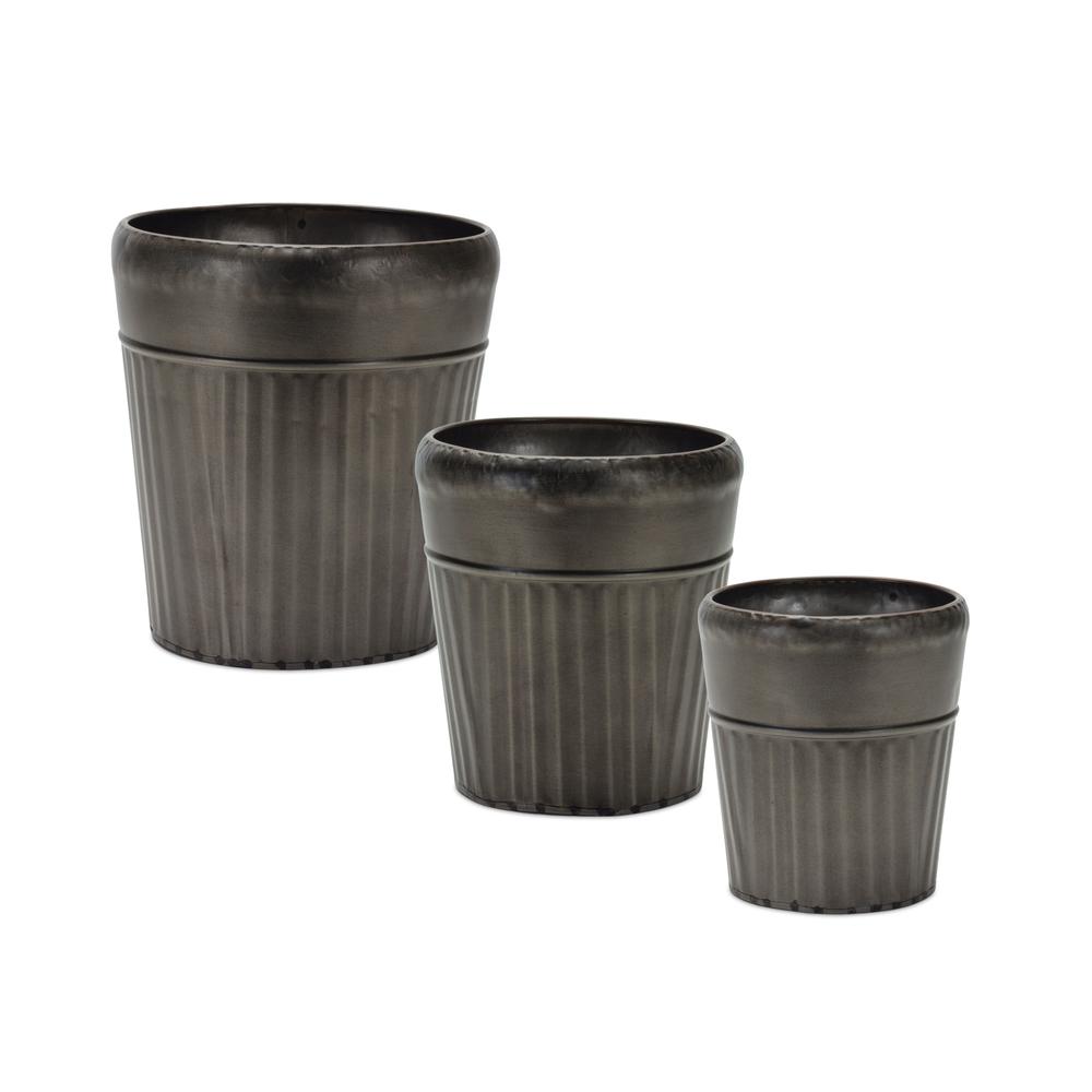 Pot (Set of 3) 5.25"D x 5.75"H, 6.25"D x 7"H, 7.5"D x 8.25"H Metal. Picture 1