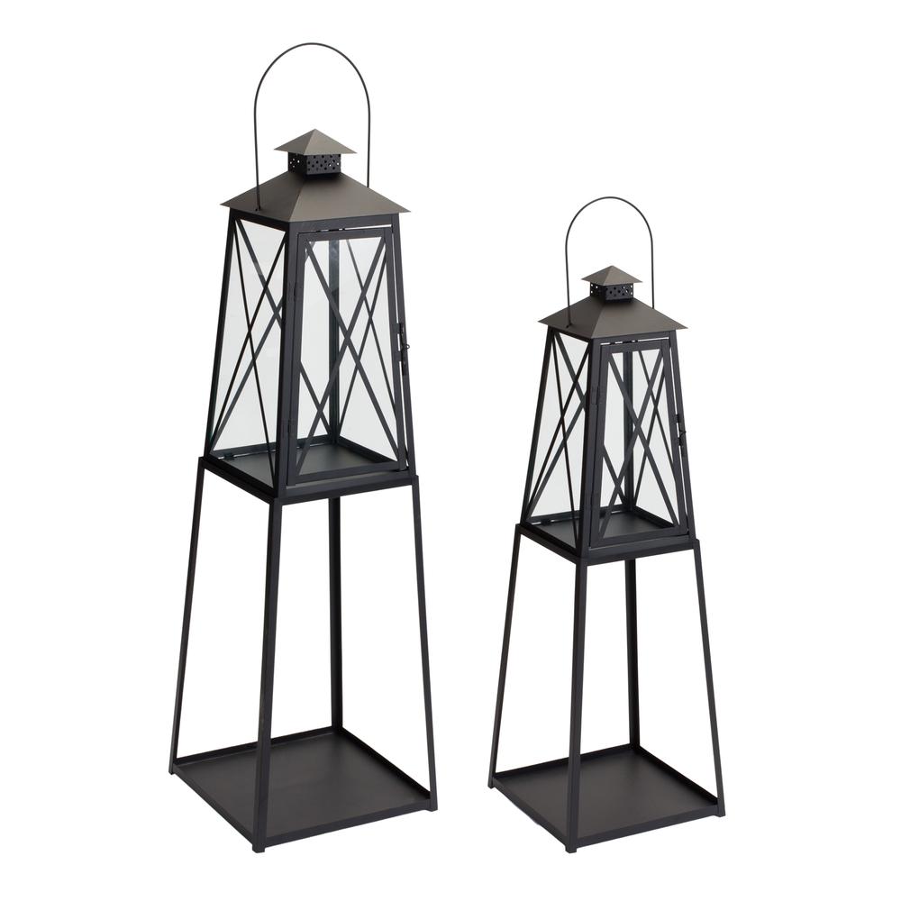 Lantern (Set of 2) 10.75"L x 33"H, 12.25"L x 41"H Iron/Glass. Picture 1