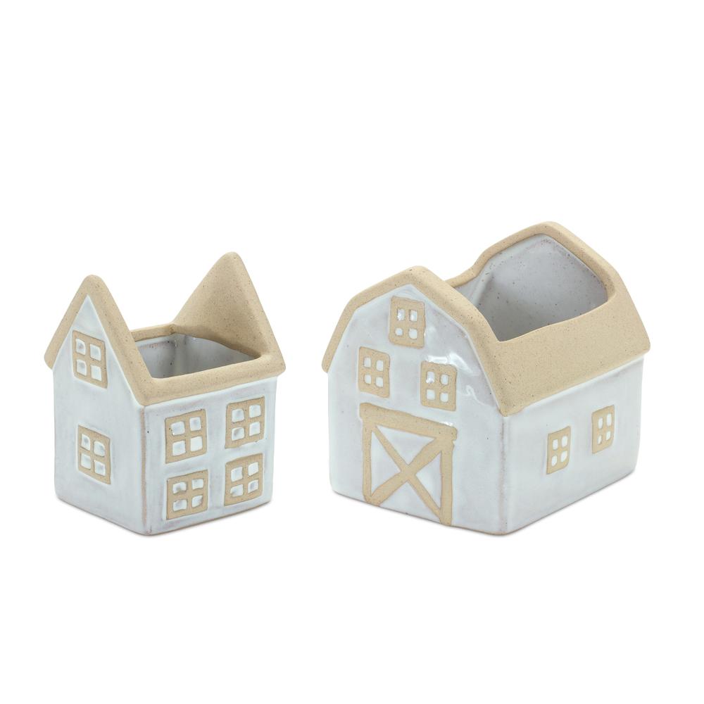 House Planter (Set of 2) 3"L x 4.5"H, 5.5"L x 5.5"H Porcelain. Picture 1