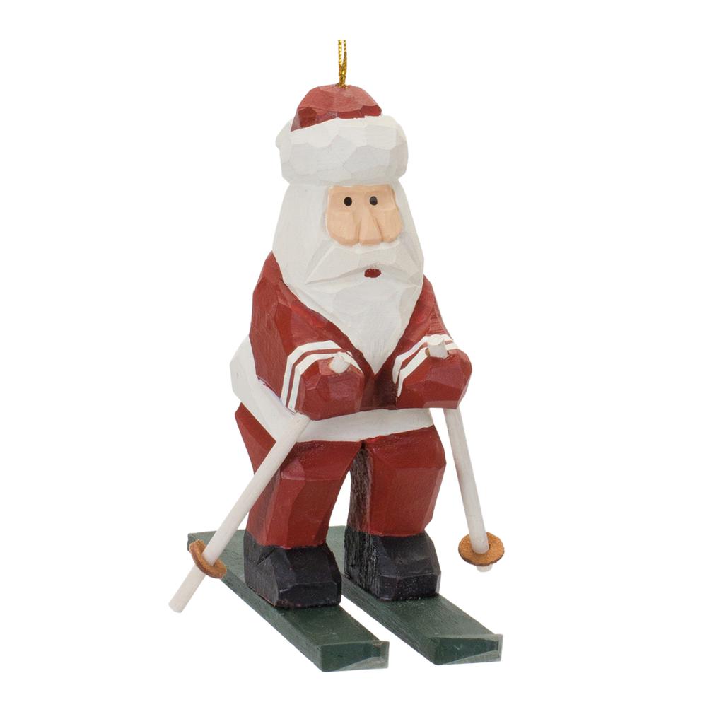 Santa on Skis Ornament (Set of 6) 5.25"H Wood. Picture 1