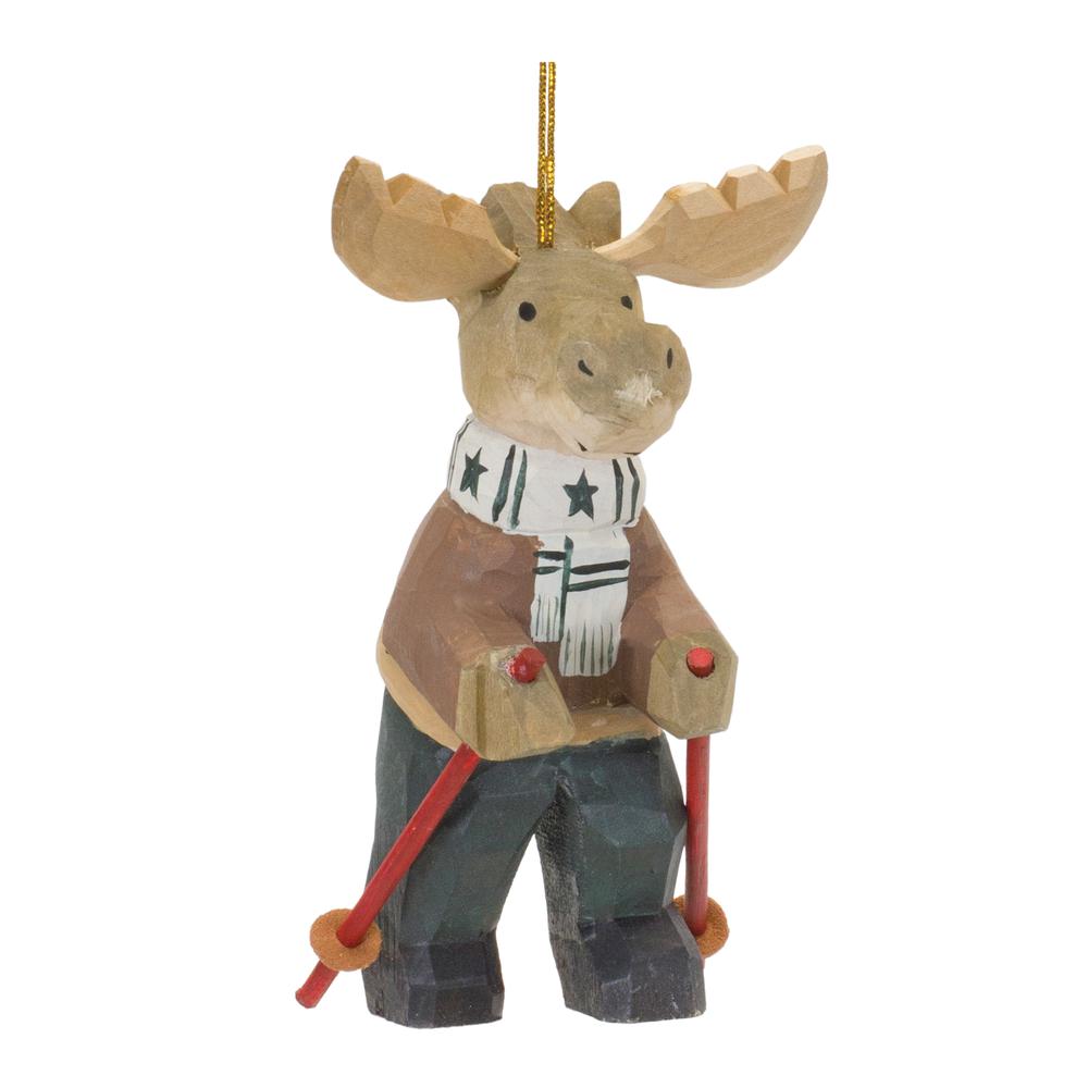 Moose w/Ski Poles Ornament (Set of 6) 5.5"H Wood. Picture 1