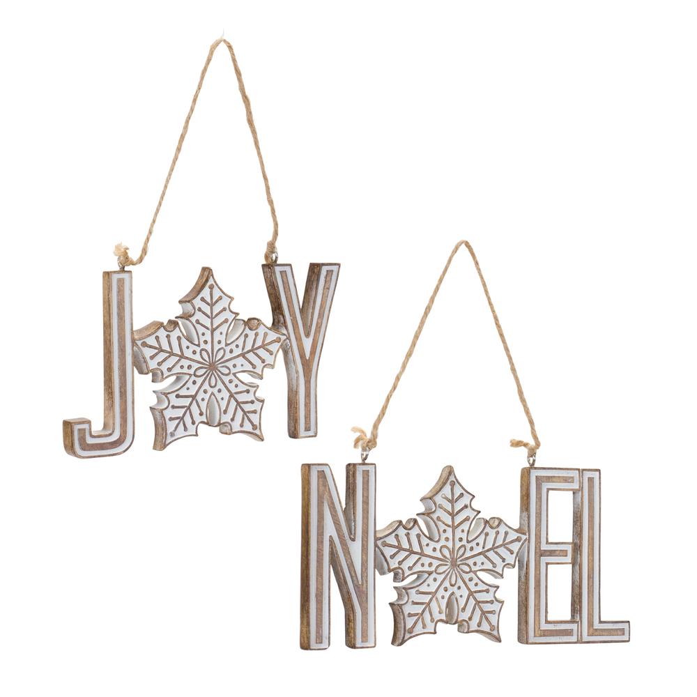 Joy and Noel Ornament (Set of 12) 3"H, 3.5"H Resin. Picture 1