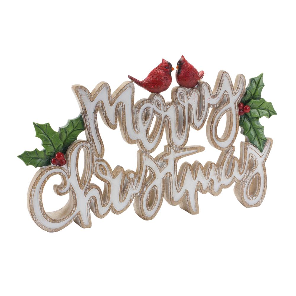 Merry Christmas w/Cardinals Sign (Set of 2) 12"L x 7.25"H Resin. Picture 1