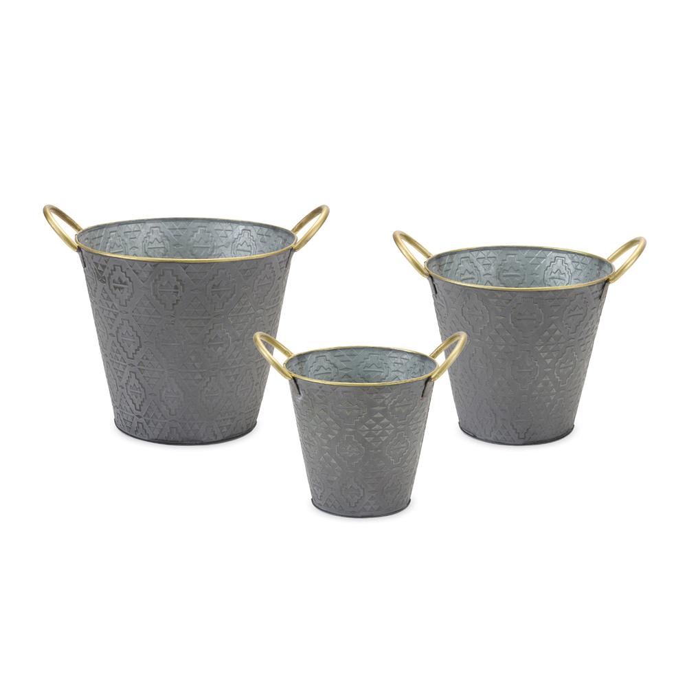 Pail (Set of 3) 9.5"D x 8.25"H, 11.5"D x 9.5"H, 13"D x 10.75"H Metal. Picture 1