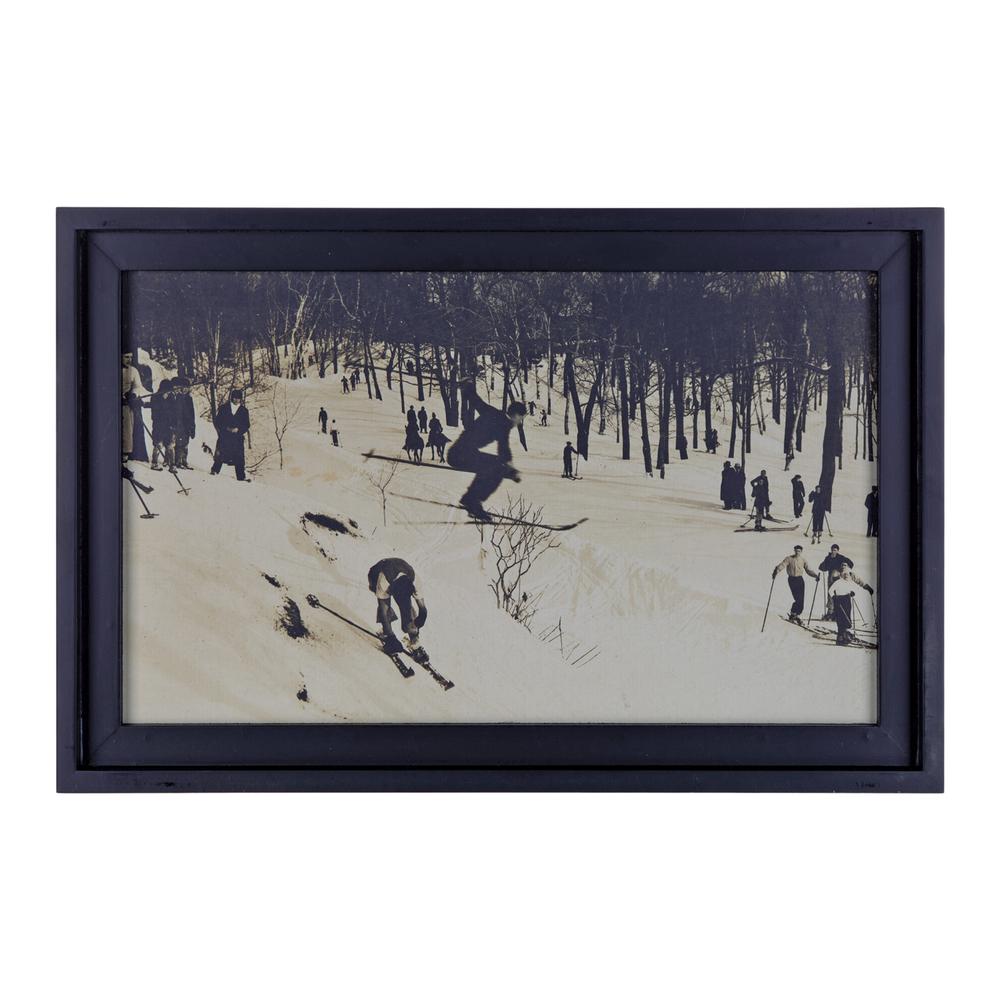Vintage Skier Frame 18"L x 12"H MDF/Paper. Picture 1