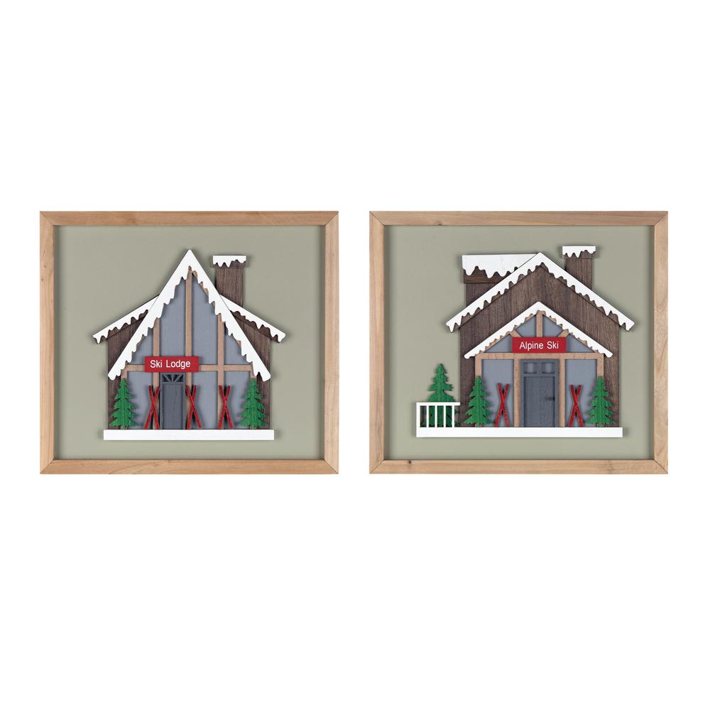 Ski Lodge Frame (Set of 4) 12"L x 10.75"H Wood/MDF. Picture 1