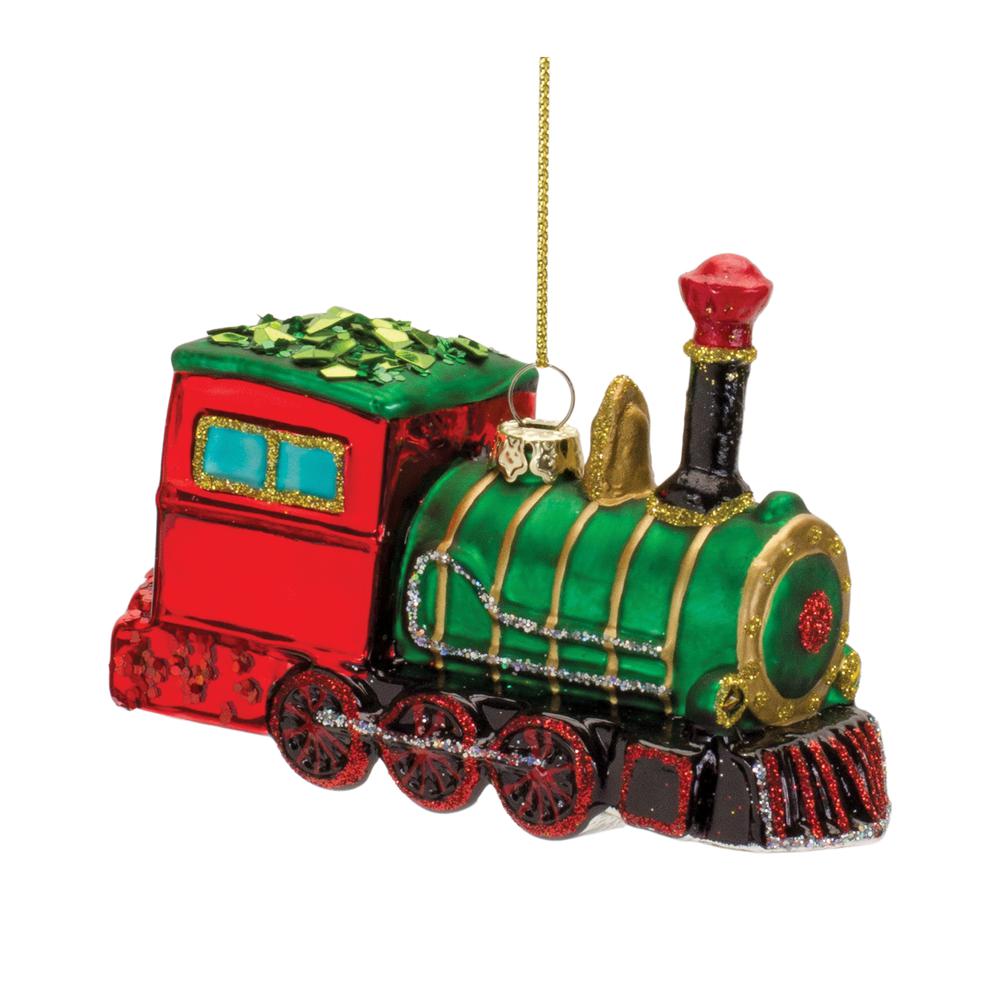 Train Ornament (Set of 6) 4.25"L x 3"H Glass. Picture 1