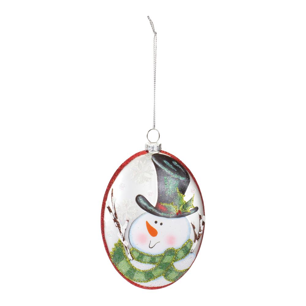 Snowman Disc Ornament (Set of 12) 5"H Glass. Picture 2