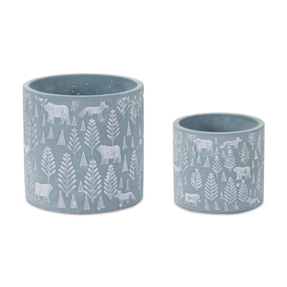 Container (Set of 2) 4"D x 3.5"H, 5.25"D x 5"H Cement. Picture 1