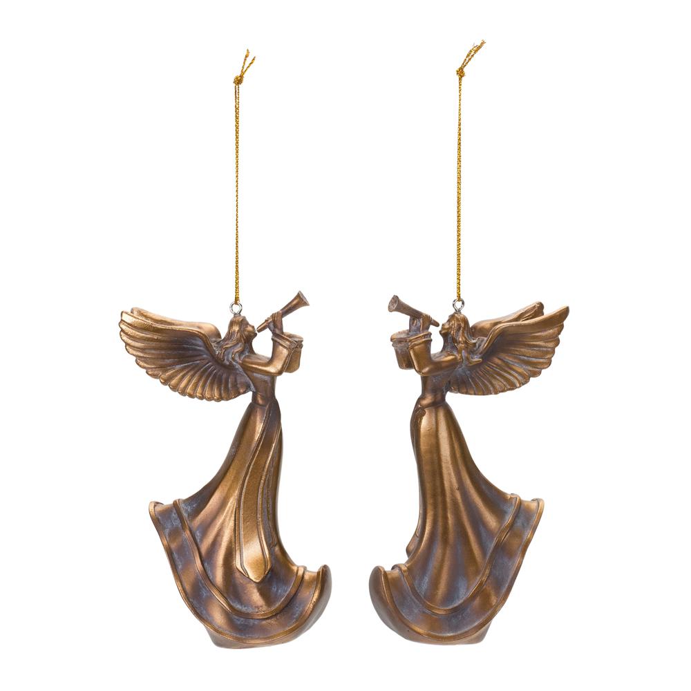 Angel w/Horn Ornament (Set of 6) 5"H Resin. Picture 2